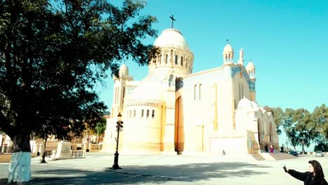 Footage-of-Algeria,-Algier's,-Shots-of-the-famous-monuments-and-landmarks-of-Algiers,-such-as-the-Martyrs'-Memorial-and-the-Notre-Dame-d'Afrique-basilica