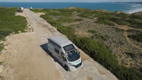 Hire-Camper-Van-Leaving-Campsite-Near-Bordeira-Beach-In-Portugal
