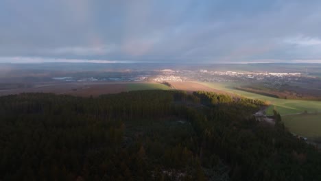 Luftlandschaftsaufnahme-Des-Kiefernwaldes-Und-Der-Grasfelder-In-Der-Nähe-Der-Stadt-Zwittau-In-Der-Tschechischen-Republik