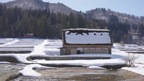 Schnee-Auf-Dem-Dach-Des-Dorfhauses-Shirakawago-In-Den-Japanischen-Alpen