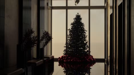Schöne-Weihnachtsbaum-Feiertagsdekoration,-Schatten-Vor-Dem-Fenster-–-Four-Seasons-Hotel-–-Philadelphia,-Pennsylvania