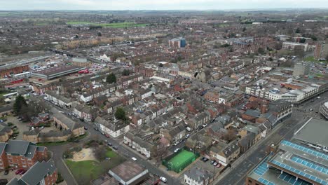 Streets-and-roads-Bedford-Bedfordshire-UK-Drone,-Aerial,-view-from-air,-birds-eye-view