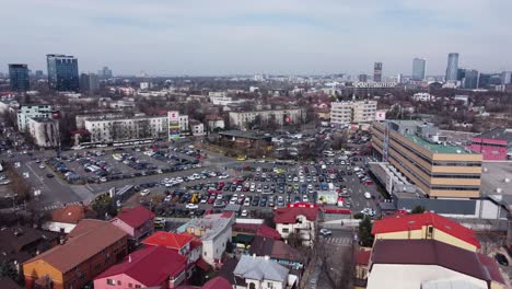 Aerial-View-Of-Full-Parking-Lot-Of-Supermarket