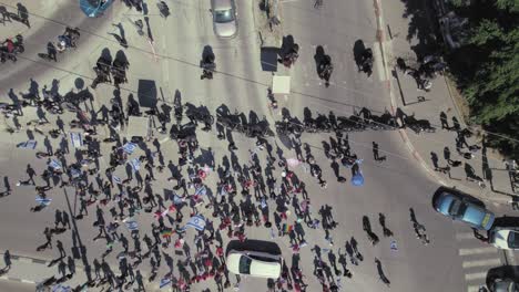 Policemen-with-horses-and-motorcycles-do-not-allow-Israeli-citizens-protesting-against-the-government-to-block-roads