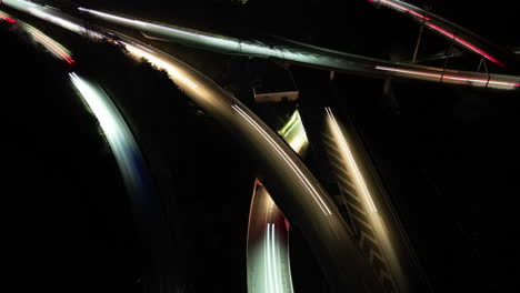 Aerial-Night-Timelapse-of-cars-driving-on-overlapping-highways,-Zurich,-Switzerland