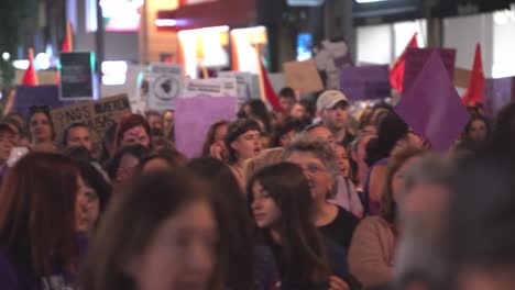 Murcia-Spain---March-8-2023:-Women's-Day-demonstration,-parade-at-Gran-Via-street-in-Murcia-city-where-lots-of-women-ask-for-equality,-freedom-and-human-rights