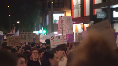 Murcia-Spain---March-8-2023:-Women's-Day-demonstration,-parade-at-Gran-Via-street-in-Murcia-city-where-lots-of-women-ask-for-equality,-freedom-and-human-rights