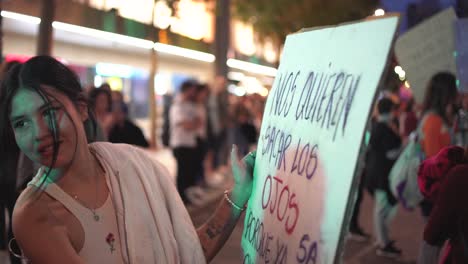 Murcia-Spain---March-8-2023:-Women's-Day-demonstration,-parade-at-Gran-Via-street-in-Murcia-city-where-lots-of-women-ask-for-equality,-freedom-and-human-rights