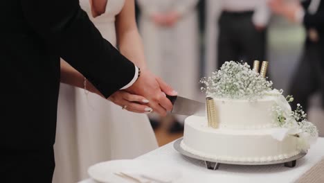 The-bride-and-groom-cut-the-wedding-cake