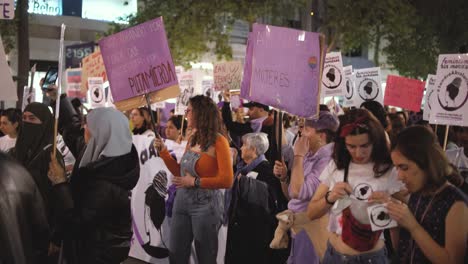 Murcia-Spain---March-8-2023:-Women's-Day-demonstration,-parade-at-Gran-Via-street-in-Murcia-city-where-lots-of-women-ask-for-equality,-freedom-and-human-rights