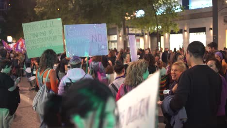 Murcia-Spain---March-8-2023:-Women's-Day-demonstration,-parade-at-Gran-Via-street-in-Murcia-city-where-lots-of-women-ask-for-equality,-freedom-and-human-rights