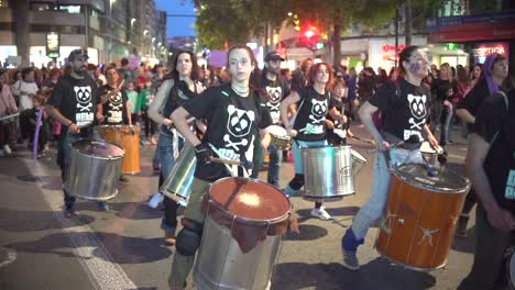 Murcia-Spain---March-8-2023:-Women's-Day-demonstration,-parade-at-Gran-Via-street-in-Murcia-city-where-lots-of-women-ask-for-equality,-freedom-and-human-rights