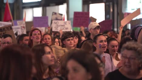 Murcia-Spain---March-8-2023:-Women's-Day-demonstration,-parade-at-Gran-Via-street-in-Murcia-city-where-lots-of-women-ask-for-equality,-freedom-and-human-rights