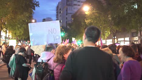 Murcia-Spain---March-8-2023:-Women's-Day-demonstration,-parade-at-Gran-Via-street-in-Murcia-city-where-lots-of-women-ask-for-equality,-freedom-and-human-rights