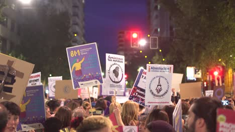 Murcia-Spain---March-8-2023:-Women's-Day-demonstration,-parade-at-Gran-Via-street-in-Murcia-city-where-lots-of-women-ask-for-equality,-freedom-and-human-rights