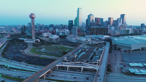 Hyper-Lapse-of-Downtown-Dallas-in-the-Early-Morning,-Shot-on-DJI-Mavic-3
