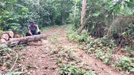 Static-shot-of-an-arborist-cutting-fallen-trees-in-the-Caimito-district,-Panama-Province