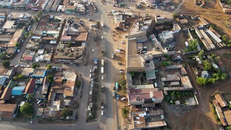Aerial-view,-densely-populated-poor-neighborhood-of-Nairobi,-Kenya