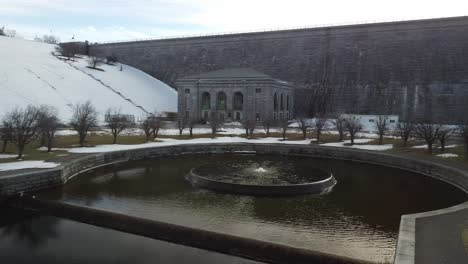 Circling-the-fountain-and-building-at-Wachusett-Reservoir-Dam