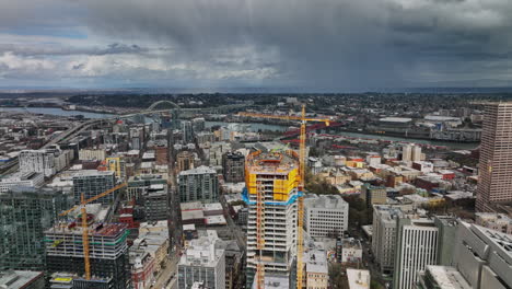 Portland-Oregon-Aerial-v101-flyover-and-around-multiple-downtown-construction-sites-capturing-urban-cityscape-and-city-new-developments-in-Southwest-neighborhood---Shot-with-Mavic-3-Cine---August-2022