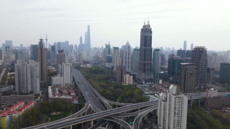 Empty-Expressway-Roads-in-Shanghai-during-Coronavirus-COVID-19-Lockdown,-Aerial
