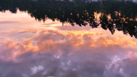 Calm-lake-water-mirror-of-sky-and-forest,-Hällingsjö,-Sweden