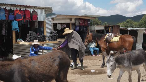Afrikanischer-Mann-Kauft-Schuhe-Im-Wellblech-Einzelhandelsgeschäft-In-Lesotho,-Afrika