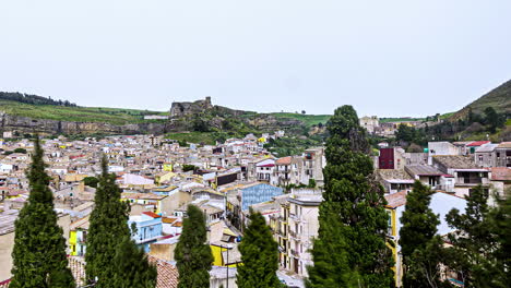 The-town-of-Corleone,-Sicily---time-lapse-establishing-shot-at-daytime