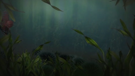 Animation-of-exotic-fish-swimming-underwater,-digitally-rendered-water-world,-natural-environment-concept