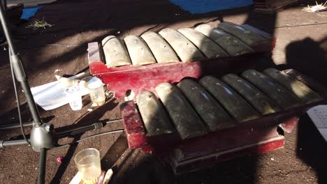 Gamelan,-Indonesian-Musical-Instruments-of-Bronze-and-Music-Notation-after-a-Concert-of-Gambang-in-Sidemen-Karangasem