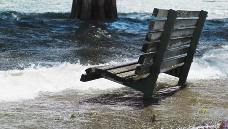 Waves-from-flooding-on-Park-Bench-In-Flood-Waters