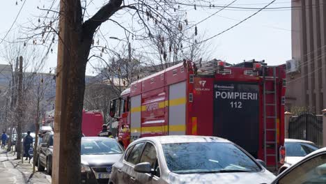 Emergency-Fire-Trucks-On-Small-Street-On-Day-Time