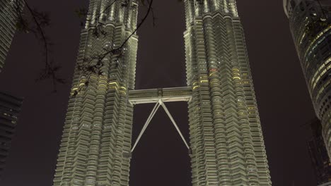 Petronas-Twin-Towers-Und-Suria-Klcc-Kuala-Lumpur-Zwischen-Bäumen-Bei-Nacht-Maylsia