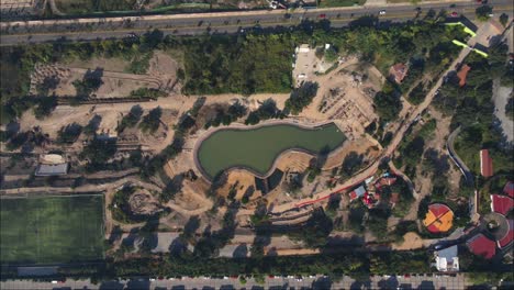 Aerial-Headshot-of-Construction-of-park-in-Mexico,-4K-video