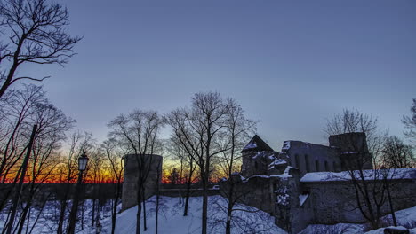 Winter-Sunset-Timelapse-of-Cesis-Castle