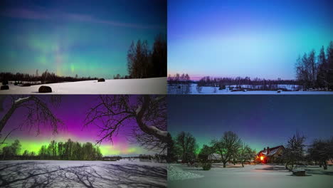 Split-screen-winter-time-lapses-featuring-stars-and-the-northern-lights