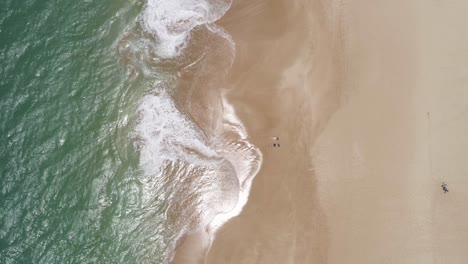 two-people-laying-belly-down-near-the-shore-of-papohaku-beach-in-maui-hawaii-sunbathing-taking-in-the-sun-rays-and-listening-to-the-sounds-of-the-ocean---AERIAL-TOP-DOWN-RAISE-UP