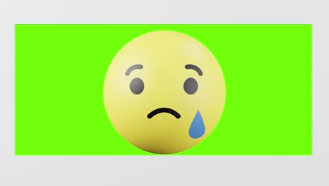 Facebook-Trauriger-Emoji-Reaktionsknopf-Mit-3D-Effekt-Overlay,-Grüner-Bildschirm
