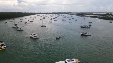 Boats,-Yachts,-and-Sailboats-in-Marina-Harbor-in-Miami,-Florida---Aerial