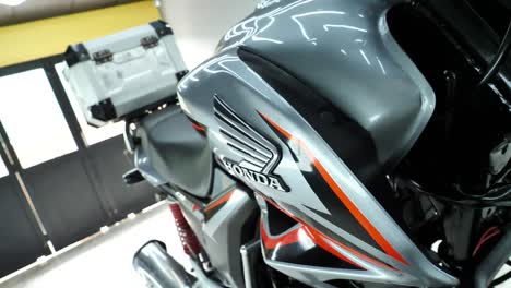 Close-up-shot-of-Honda-logo-in-the-motorbike-
