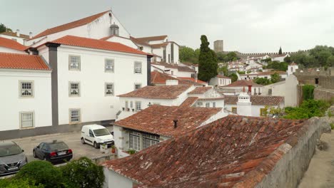 Walking-on-Castle-of-Óbidos-Defensive-Wall-on-a-Cloudy-Day