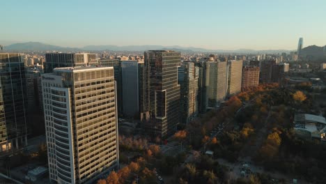 Aerial-View-Of-Buildings-At-Nueva-Las-Condes-Business-Center-In-Santiago,-Chile---drone-shot