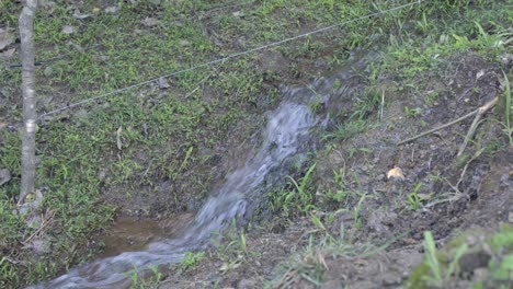 Gimbal-shot-of-a-small-stream-of-water-running-in-uneven-terrain