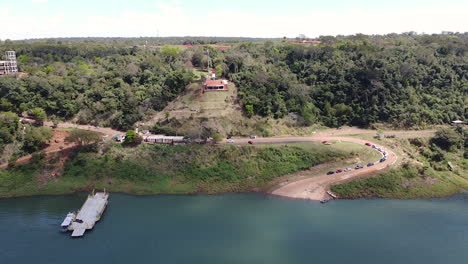 Aerial-Shot-Of-Hito-Tres-Fronteras,-Where-Argentina,-Paraguay,-And-Brazil-Meet-Separated-By-The-Paraná-And-Iguazú-River