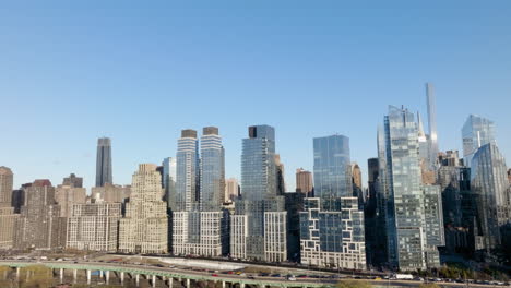 Panoramic-drone-shot-around-luxury-condos-in-Lincoln-Square,-Manhattan,-New-York