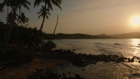 Tropical-Palm-Tree-Silhouettes-In-La-Playita-Beach-During-Sunset-In-Las-Galeras,-Samana,-Dominican-Republic