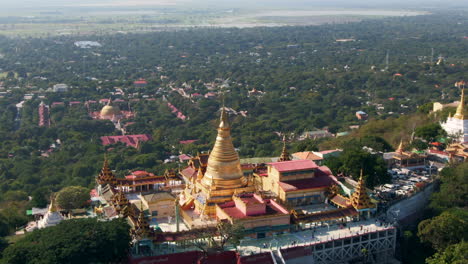Aerial-orbit-shot-of-Swan-Oo-Pon-Nya-Shin-Pagoda-in-Sagain,-Myanmar-during-sunny-day