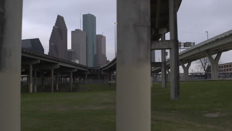 Low-angle-Establishing-shot-of-downtown-Houston