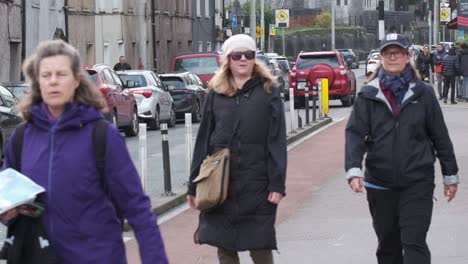 Fun-Female-tourists-exploring-Cork-street-near-Saint-Fin-Barre's-Cathedral