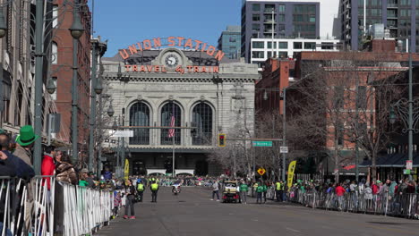 Police-clearing-the-pathway-for-a-Saint-Patrick's-Day-parade-in-front-of-Denver's-Union-Station